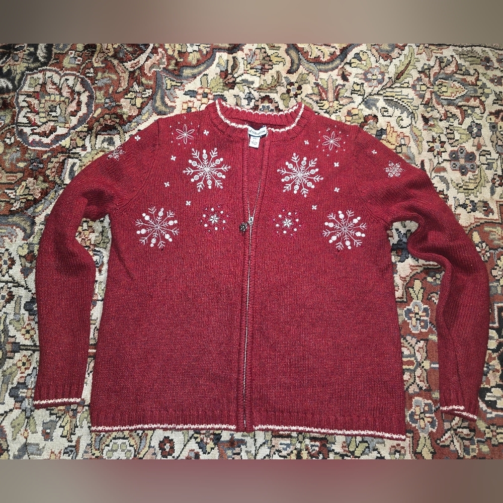Croft & Barrow Red Snowflake Cardigan
